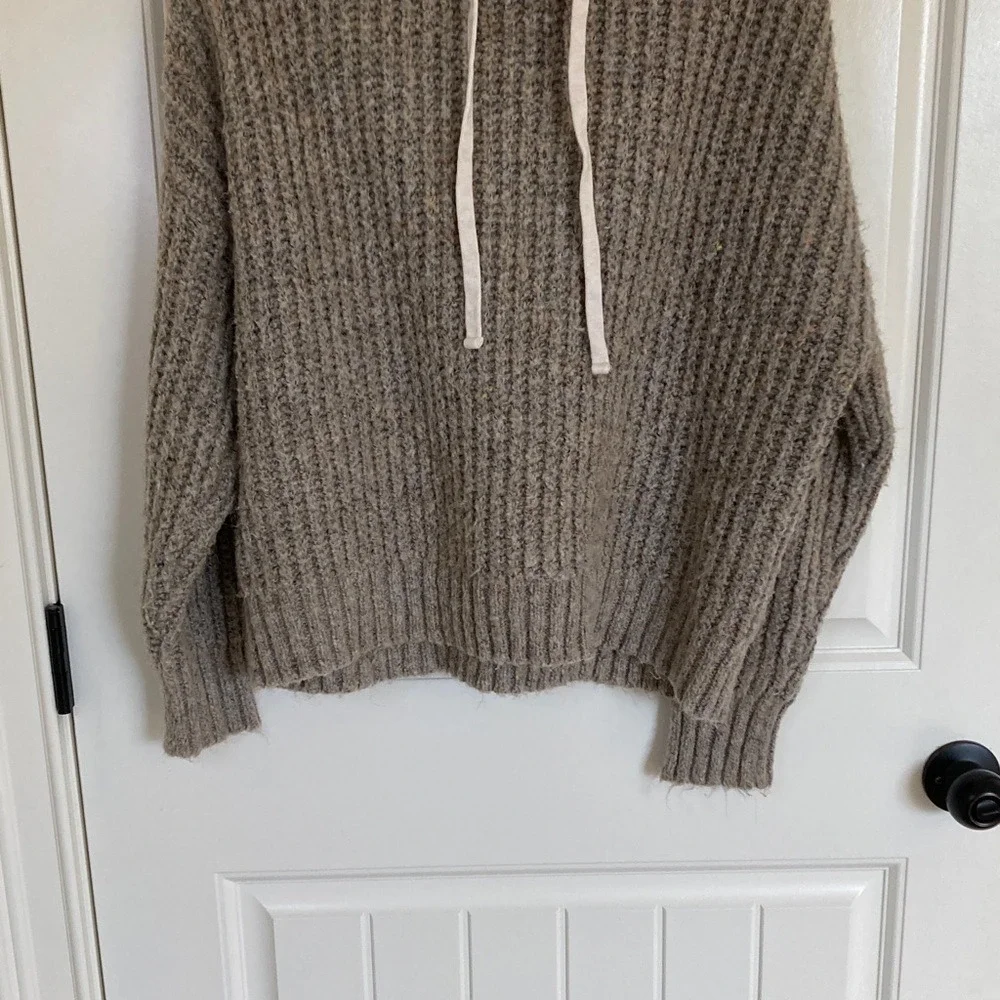 Aerie Womens Cozy Ribbed Chunky Knit Hoodie Sweater Size Medium Tan Brown‎